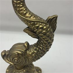  Gilt metal table lamp, in the form of a dolphin, H33cm