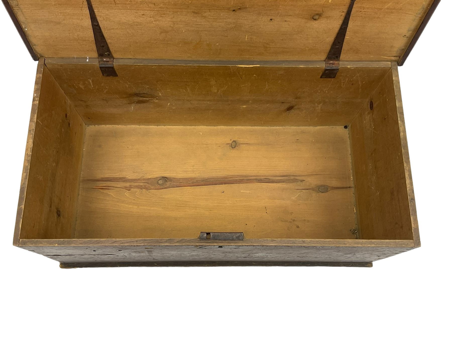 19th century pine blanket box, hinged lid, applied lower moulding