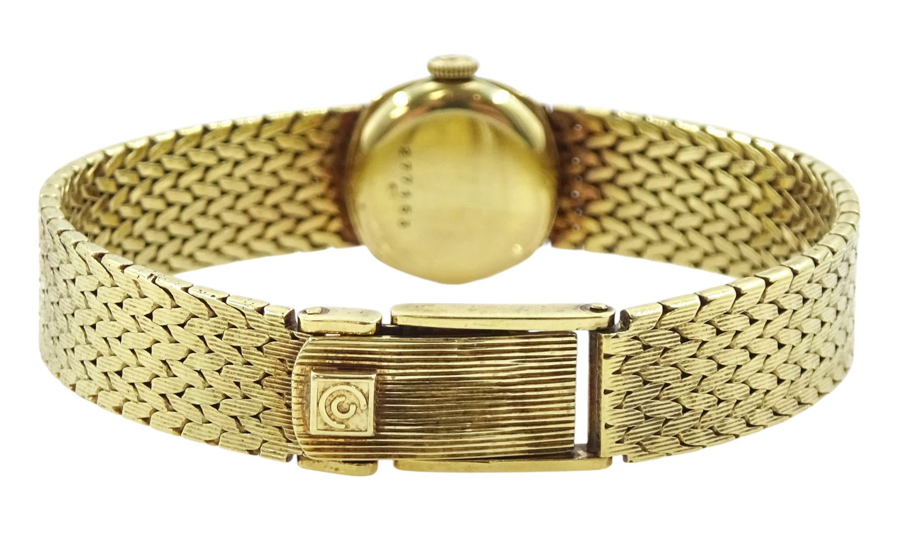 Certina ladies 14ct gold manual wind wristwatch, champagne dial with baton hour markers, on integral 14ct gold bracelet