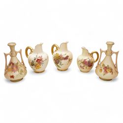 Royal Worcester blush ivory porcelain to include a pair of jugs, no. 1094, pair of vases, ...