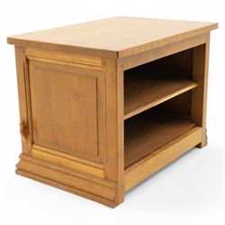 Beaverman - oak media stand, rectangular top over panelled hinged front fitted with Yorksh...