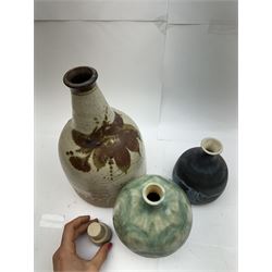 Collection of studio pottery, including bowls, vases, decanter, goblets and mugs, etc