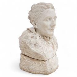 William Charles May (1870-1931): carved white marble bust depicting Mrs W Lister, signed and named verso