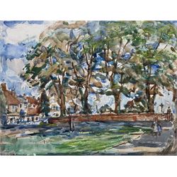 Rowland Henry Hill (Staithes Group 1873-1952): North Yorkshire Village Green, watercolour signed and dated 1945, 23cm x 31cm