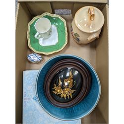 Noritake teawares, collectors plates, Art Deco wall pocket and other ceramics, in two boxes 