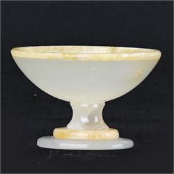 Agate open salt, of navette form, upon a stepped oval pedestal foot, H5cm