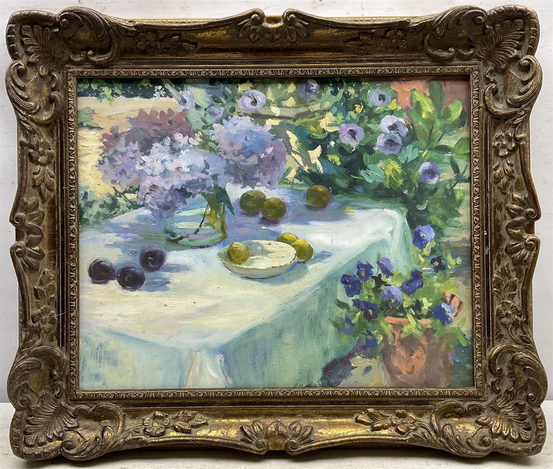 Iris Collett (British 1938-): Summer Table, oil on board unsigned 40cm x 50cm