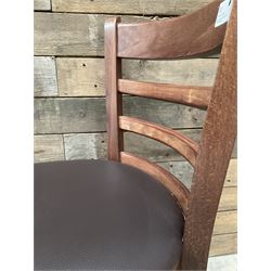 12 x dark walnut low back restaurant chairs, faux leather seat