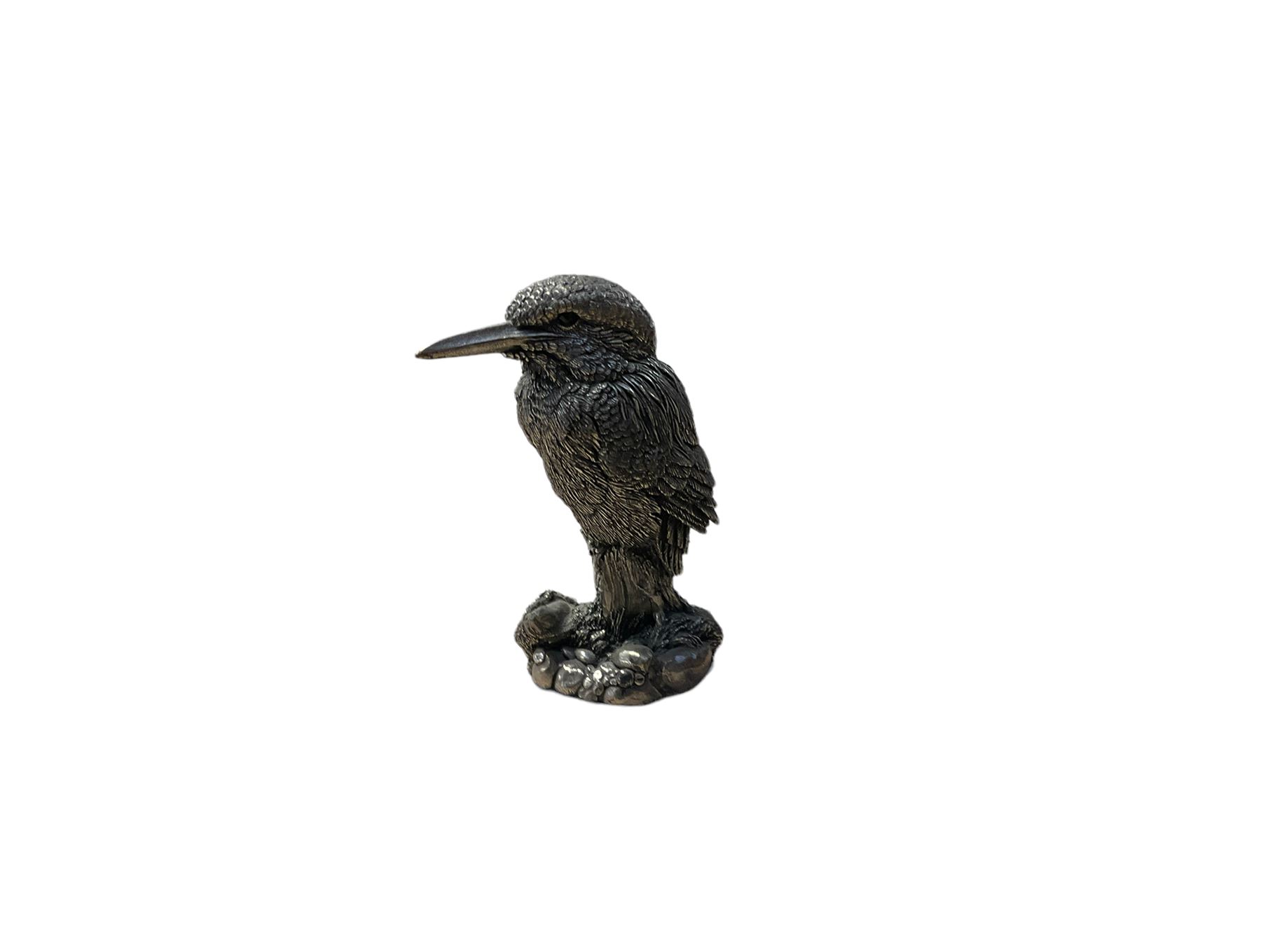 Filled silver kingfisher model with black eyes, hallmarked, H9cm