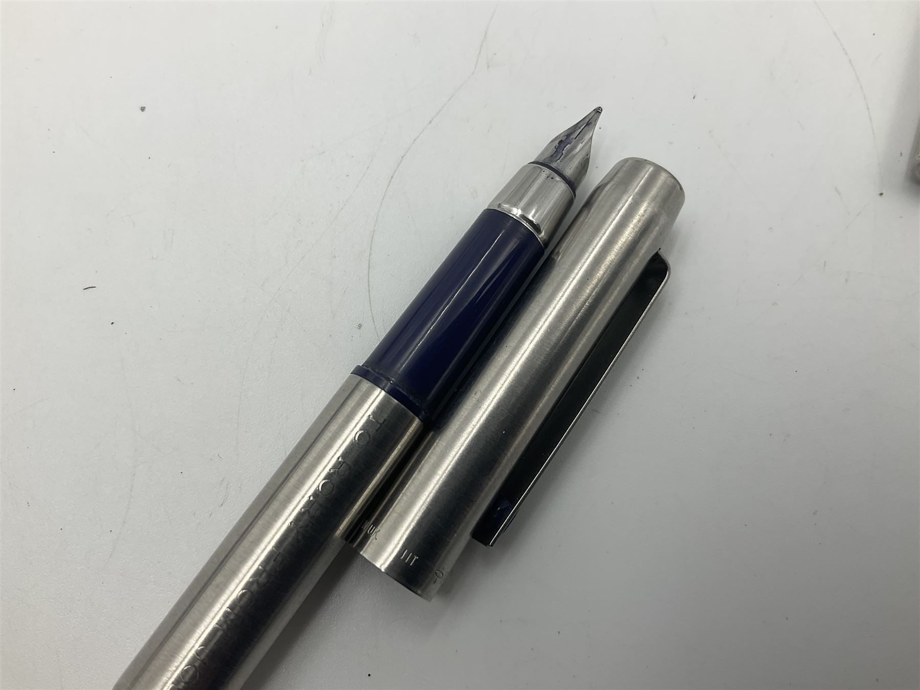 Yard O Led silver propelling mechanical pencil, hallmarked together with another pencil and pens