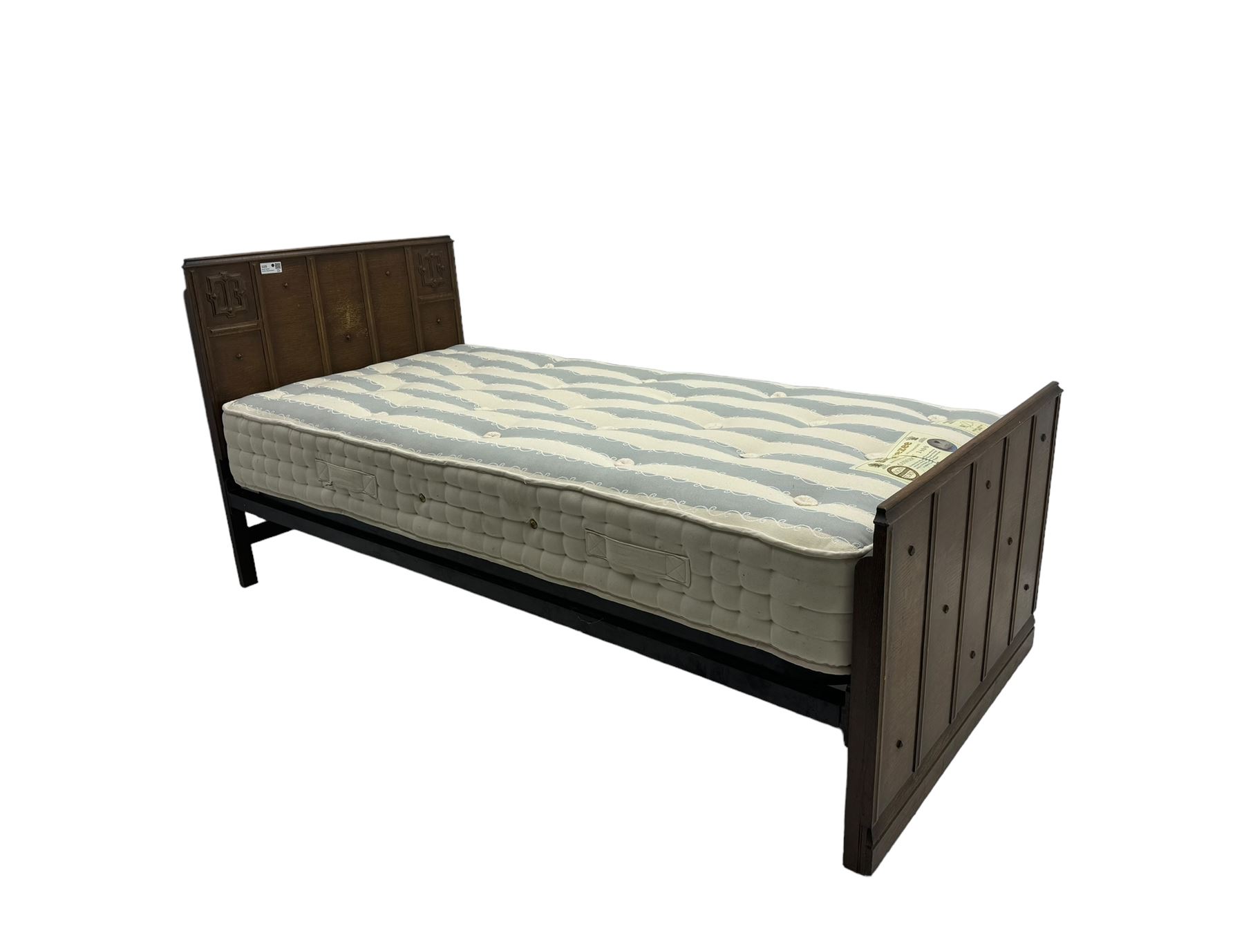 20th century oak 3' single bedstead, with sprung base and mattress