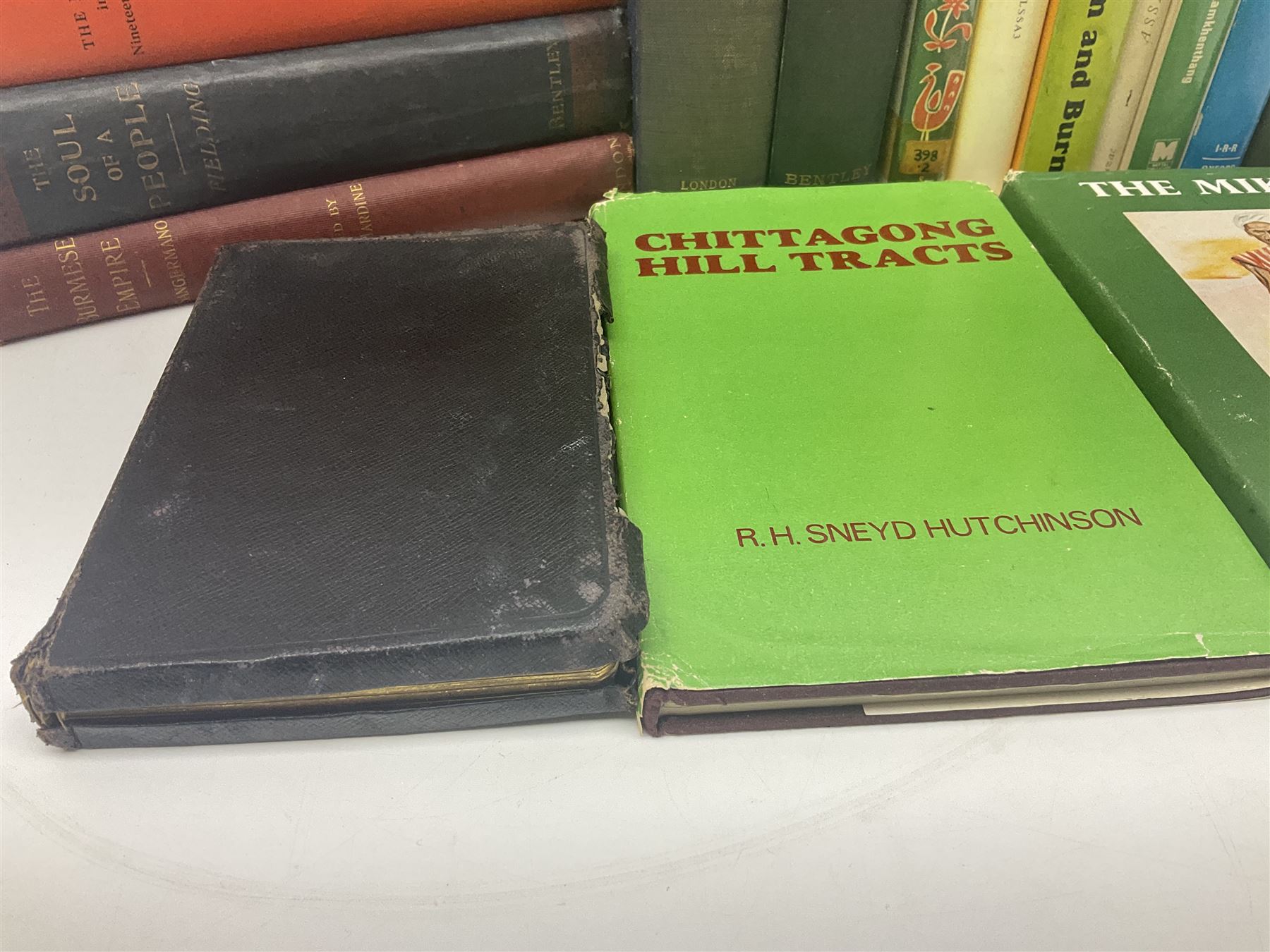 Burma and North East India - twenty books including The Burmese Empire by Father Sangermano. 1893; My Three Years in Manipur by Ethel St. Clair Grimwood. 1892; Shans at Home by Mrs. Leslie Milne. 1910; Four Years in Upper Burma by W.R. Winston. 1892; The Soul of People by H. Fielding. 1898; History of Upper Assam, Upper Burmah and North-Eastern Frontier by L.W. Shakespear. 1914; and fourteen others (20)