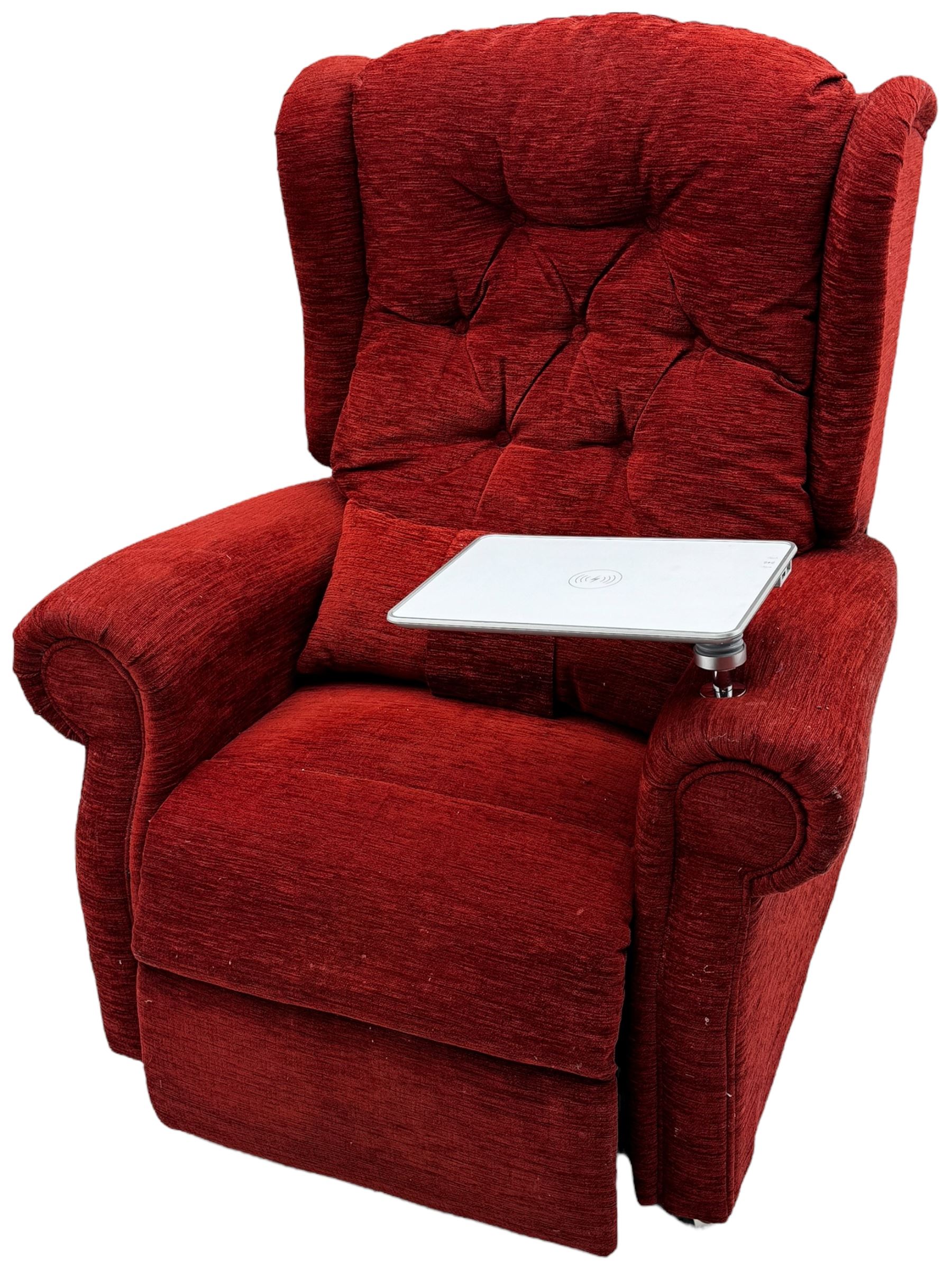 Willowbrook - Hanbury adjustable reclining armchair upholstered in buttoned back wine fabric, head cushion, tray table