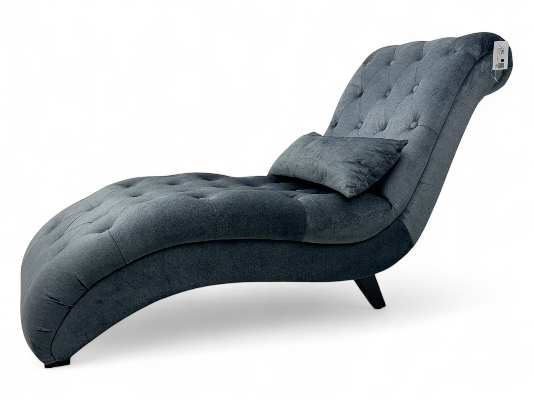 Contemporary chaise longue, upholstered in blue velvet