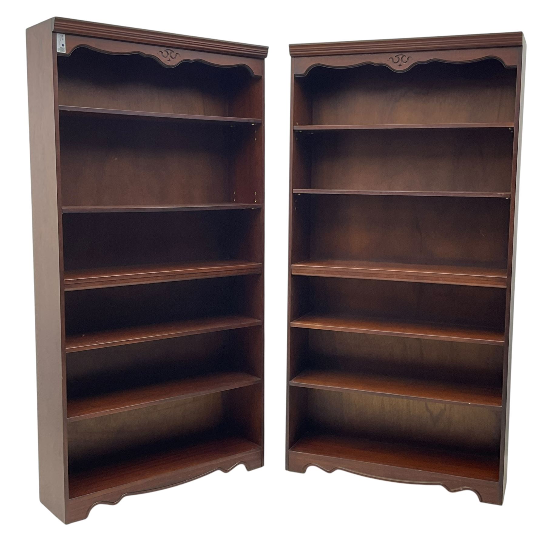 Rossmore Furniture - pair of open mahogany bookcases 