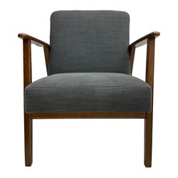 IKEA - pair of 'EKENÄSET' hardwood framed easy chairs, upholstered in grey fabric