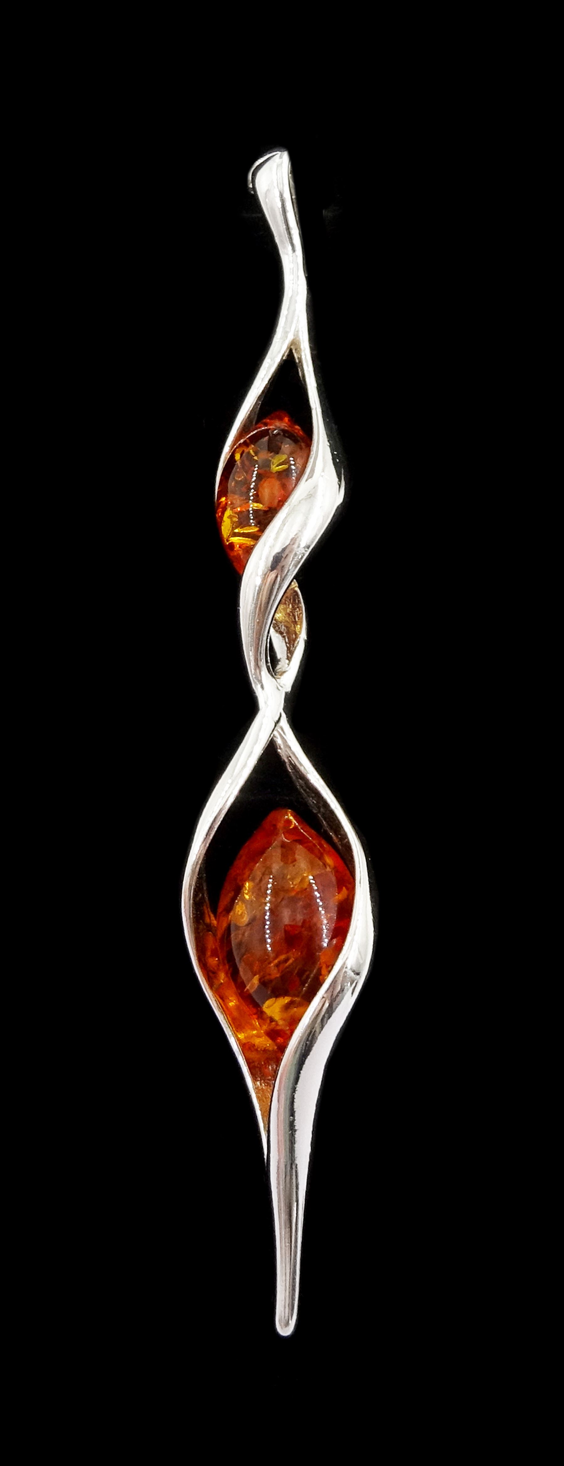 Silver Baltic amber twist pendant, stamped 925