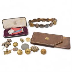 Leather dog collar set with livery buttons,, Imperial Service Medal in case, leather visit...