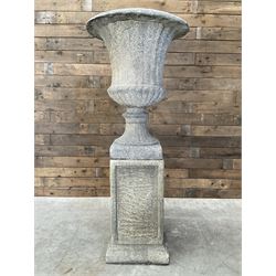 Large Georgian design cast stone garden centre-piece urn, egg and dart border, tapering co...