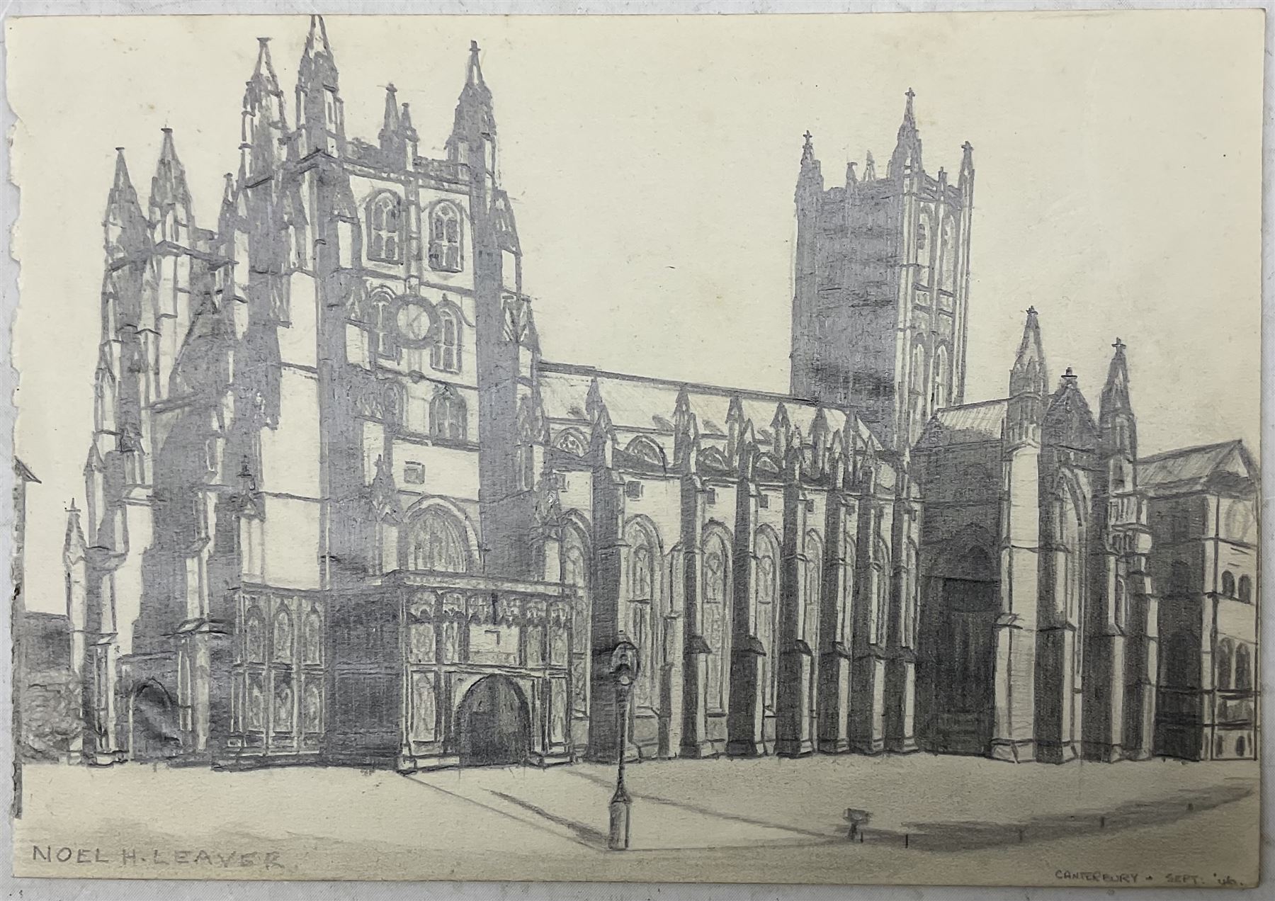 Noel Harry Leaver (British 1889-1951): 'Canterbury Cathedral', two pencil drawings signed and titled, one dated Sep '46, 18cm x 26cm (2) (unframed)