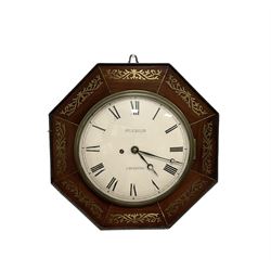 Wilkinson of Leicester - mid-19th century octagonal mahogany cased 8-day wall clock, dial surround inlaid with brass fretwork and a cast brass bezel, 10