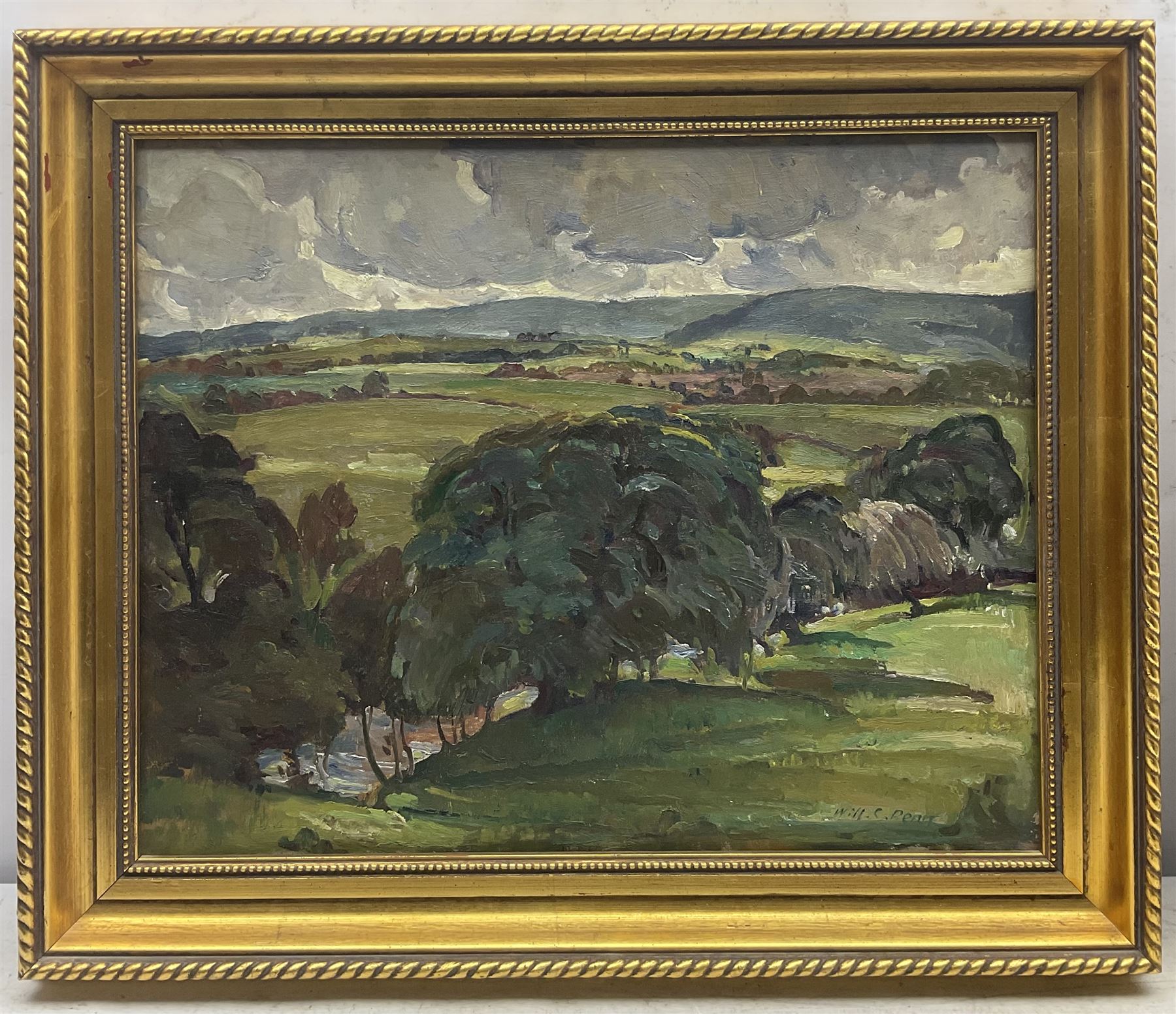 William Charles Penn (British 1877-1968): Expansive Landscape, oil on board signed, with a further still life verso 40cm x 50cm