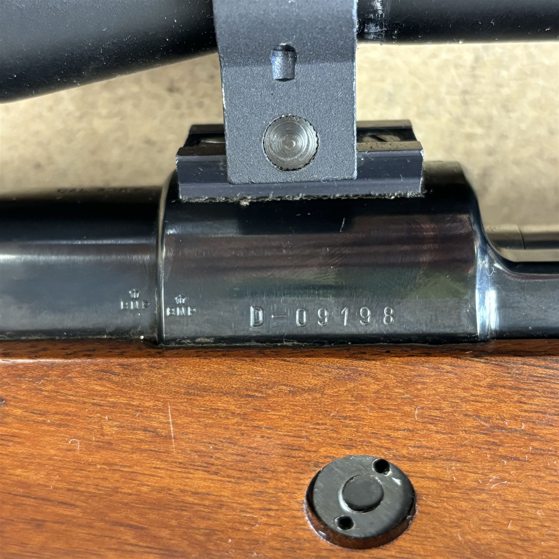 SECTION 1 FIREARMS CERTIFICATE REQUIRED - Parker Hale .308 bolt action rifle, the 62cm barrel, marked with BNP below a crown, fitted with Nikkostirling  Gold Crown Deluxe 4x 32 scope, overall L113cm, serial no. 09198