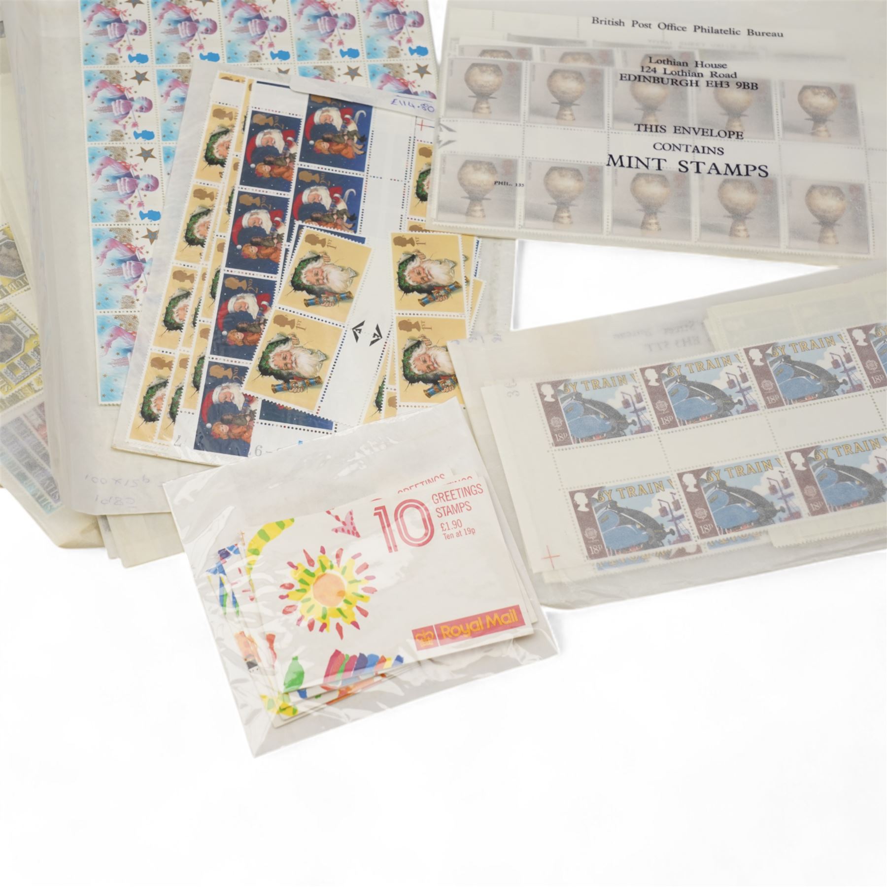 Queen Elizabeth II mint decimal stamps, face value of usable postage approximately 917GBP, comprising stamps from 1974 to 1981 with Christmas 1997 1st and 2nd class examples etc