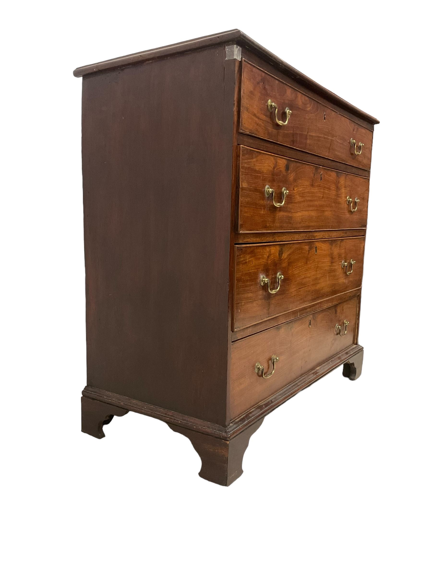 George III mahogany chest, rectangular top with moulded edge, fitted with two short over three long graduating cock-beaded drawers, lower moulded edge over bracket feet