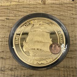 Queen Elizabeth II Bailiwick of Guernsey 2015 'The 250th Anniversary 1765-2015 HMS Victory' gold proof five pound coin, cased with certificate