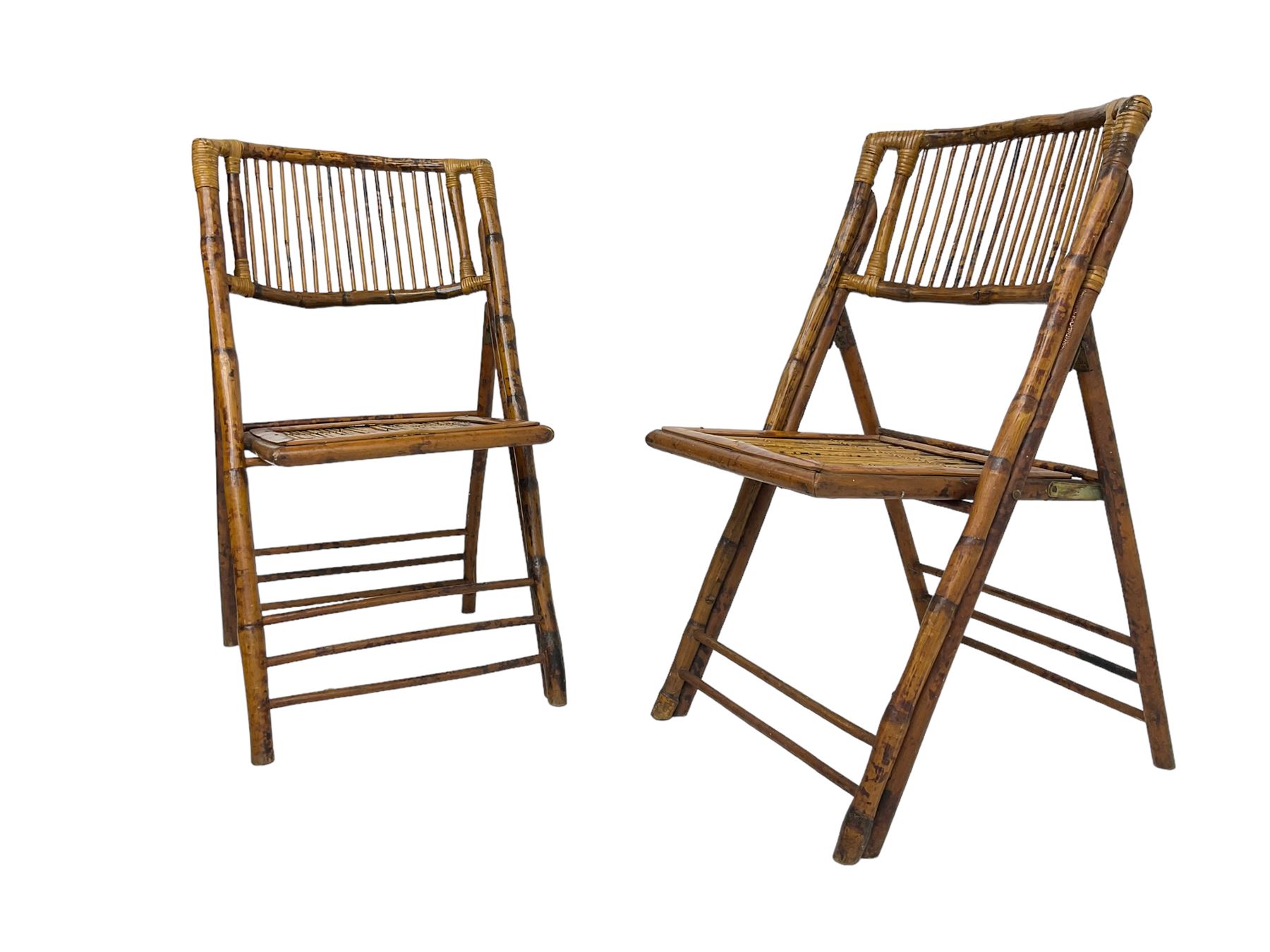 Mid-20th century bamboo framed folding chairs