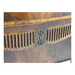 Early 19th century serpentine sideboard, fitted with two cupboards and two drawers, on square tapering supports with spade feet