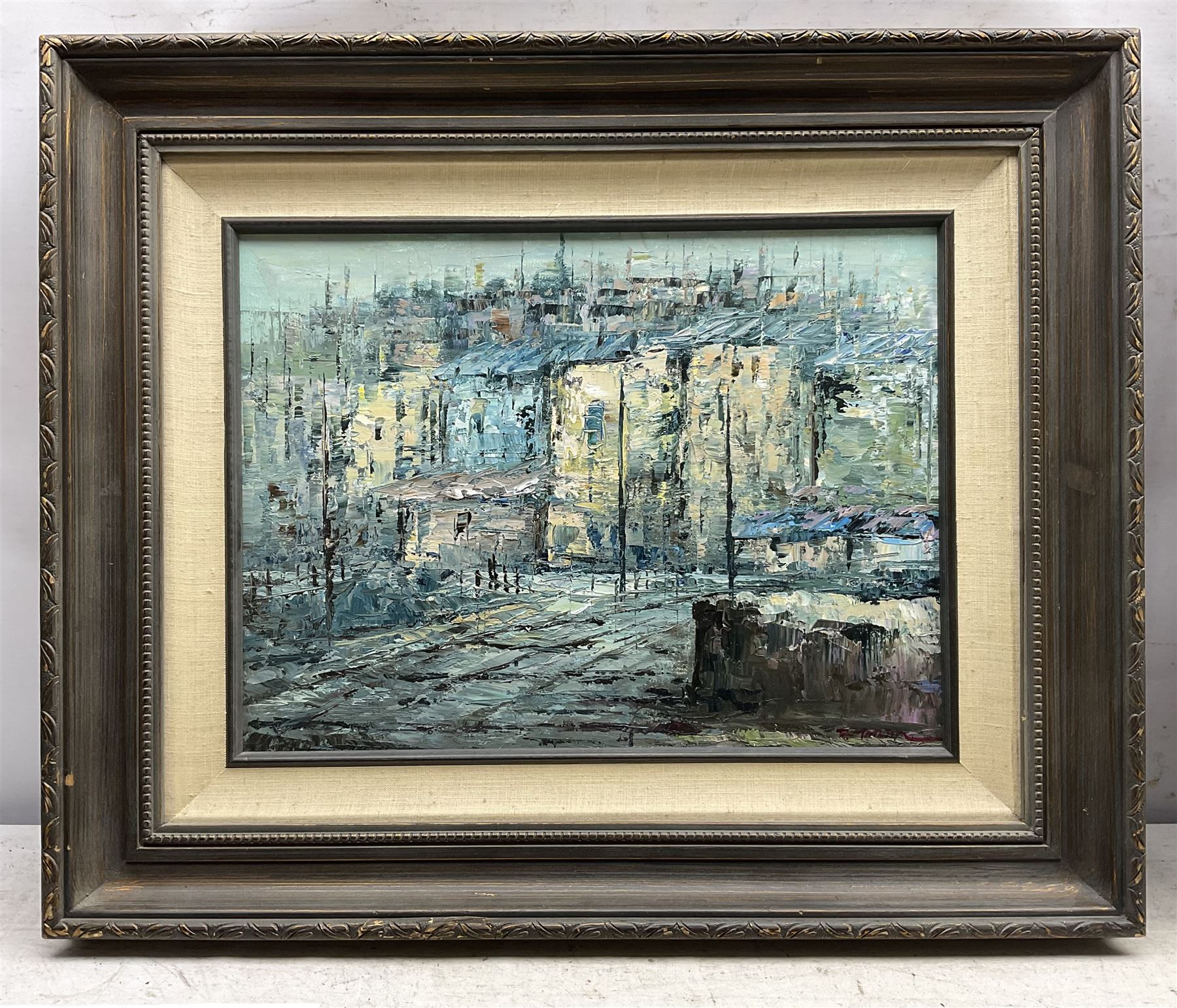 Continental School (20th century): 'Duck in the City', oil on canvas signed 'P Martin', titled on label verso 29cm x 39cm