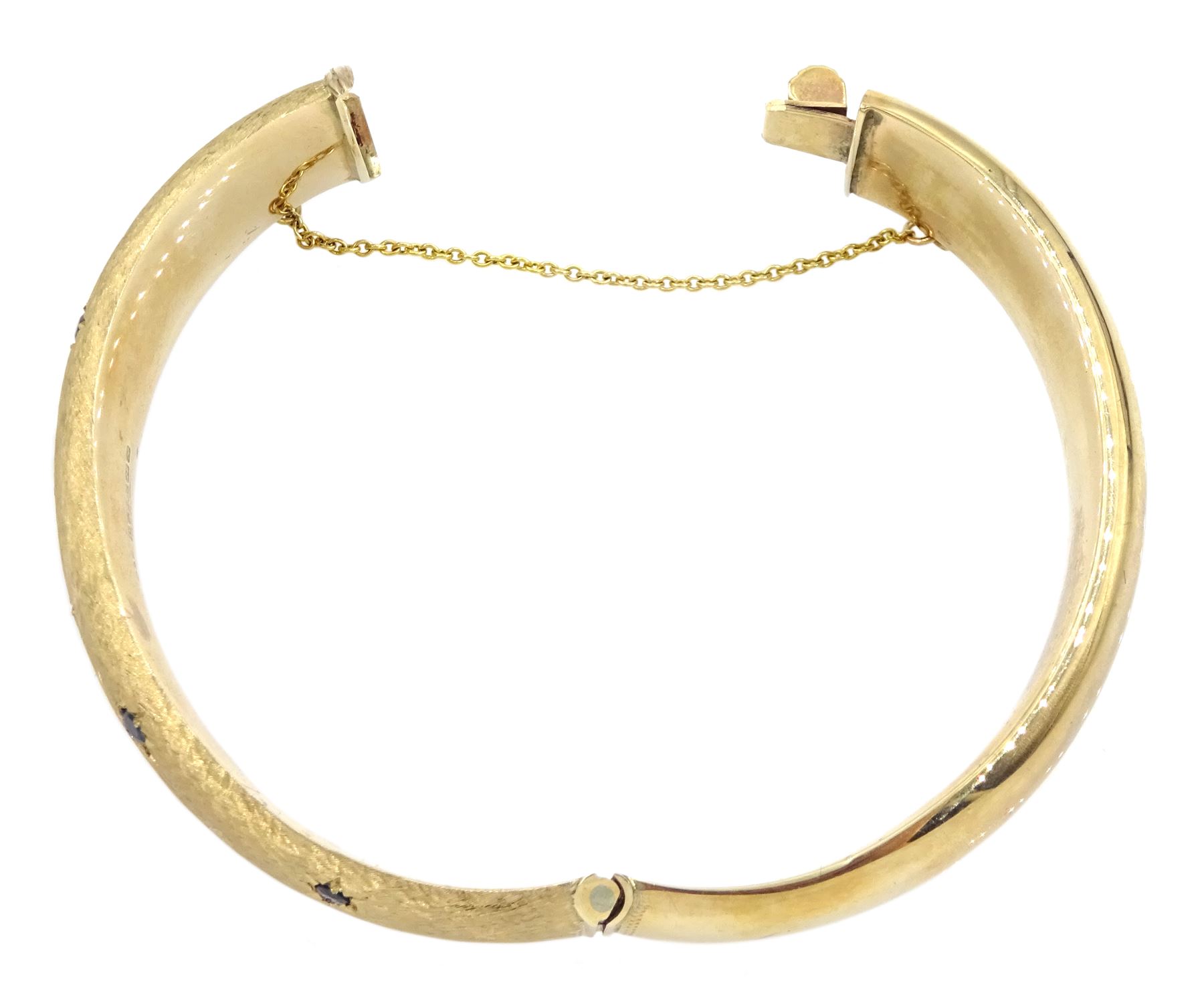 9ct textured and polished gold bangle, set with sapphires by Cropp ...