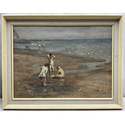 Frederick William Jackson (Staithes Group 1859-1918): Young Bathers on the Beach at Runswick Bay, oil on canvas laid on to panel unsigned 35cm x 47.5cm 
Provenance: letter of authentication by Dr Peter Phillips (1934-2012) of Phillips & Sons, Marlow dated 14th September 1978 verso