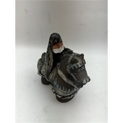 Studio pottery figure, modelled as a knight on horseback, H16cm