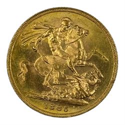 Queen Victoria 1885 gold full sovereign coin, Melbourne mint