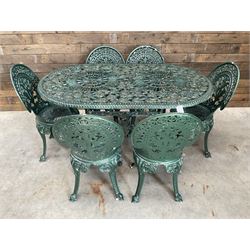 Victorian design cast aluminium oval garden table, and six chairs