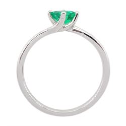 18ct white gold single stone square cut emerald ring, stamped 750, emerald approx 0.30 carat