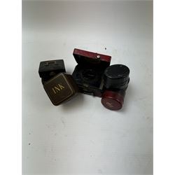 Six leather bound travelling inkwells, to include Berry's Patent example, all with glass liners