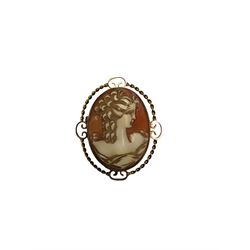 9ct gold cameo brooch, hallmarked, H5cm