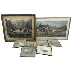 'The Last Change In' lithograph, together with four hunting prints, Hartlepool engraving etc 