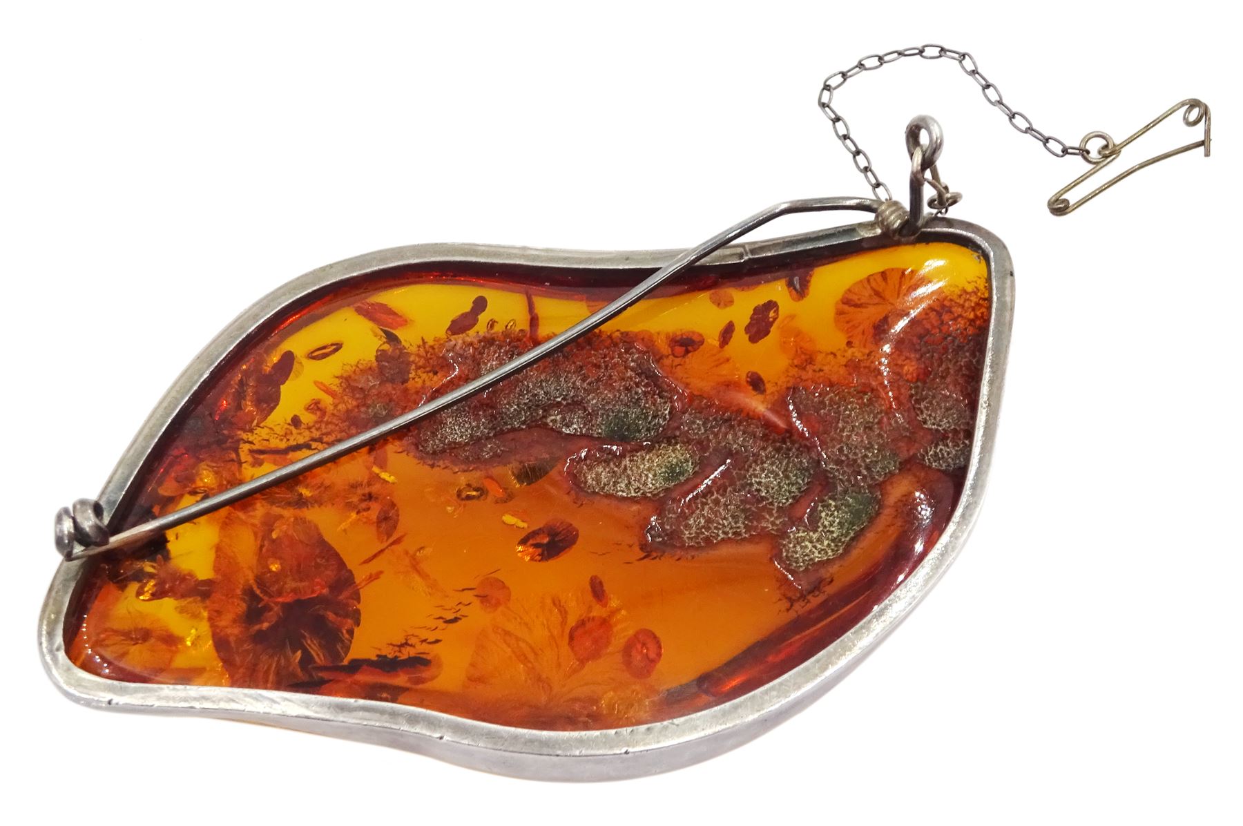 Large silver amber brooch, Sheffield import mark