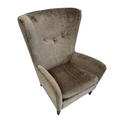 2 x Wing back armchair upholstered in silver crushed velvet fabric