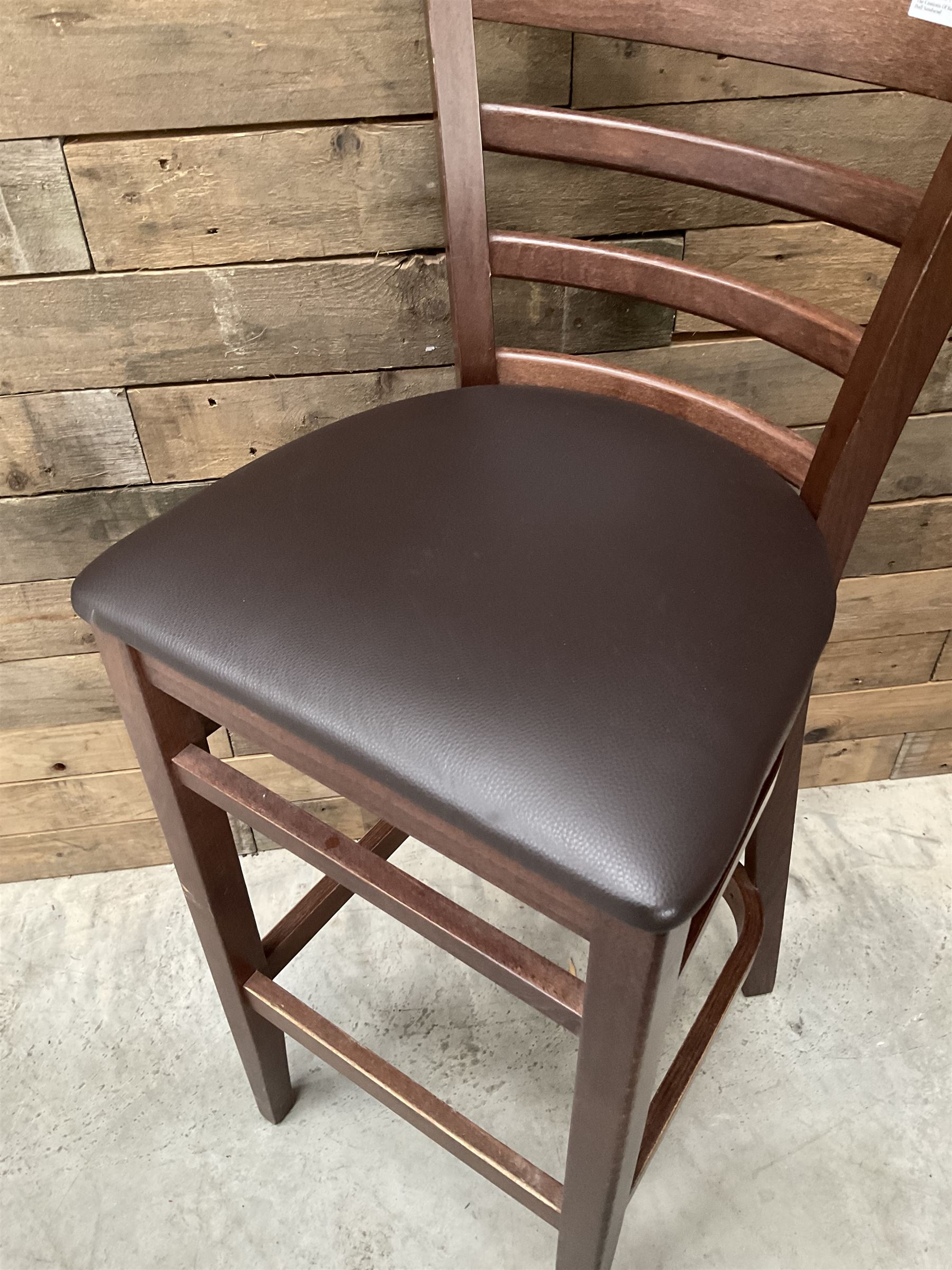 6 x dark walnut low back bar stool, faux leather seat