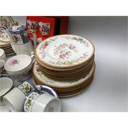 Noritake Coffee service with a pearlescent and floral pattern, together with four Spode teacups and saucers, Set of four Royal Crown Derby Derby Posies pattern egg cups, in box and a set of Royal Doulton plates