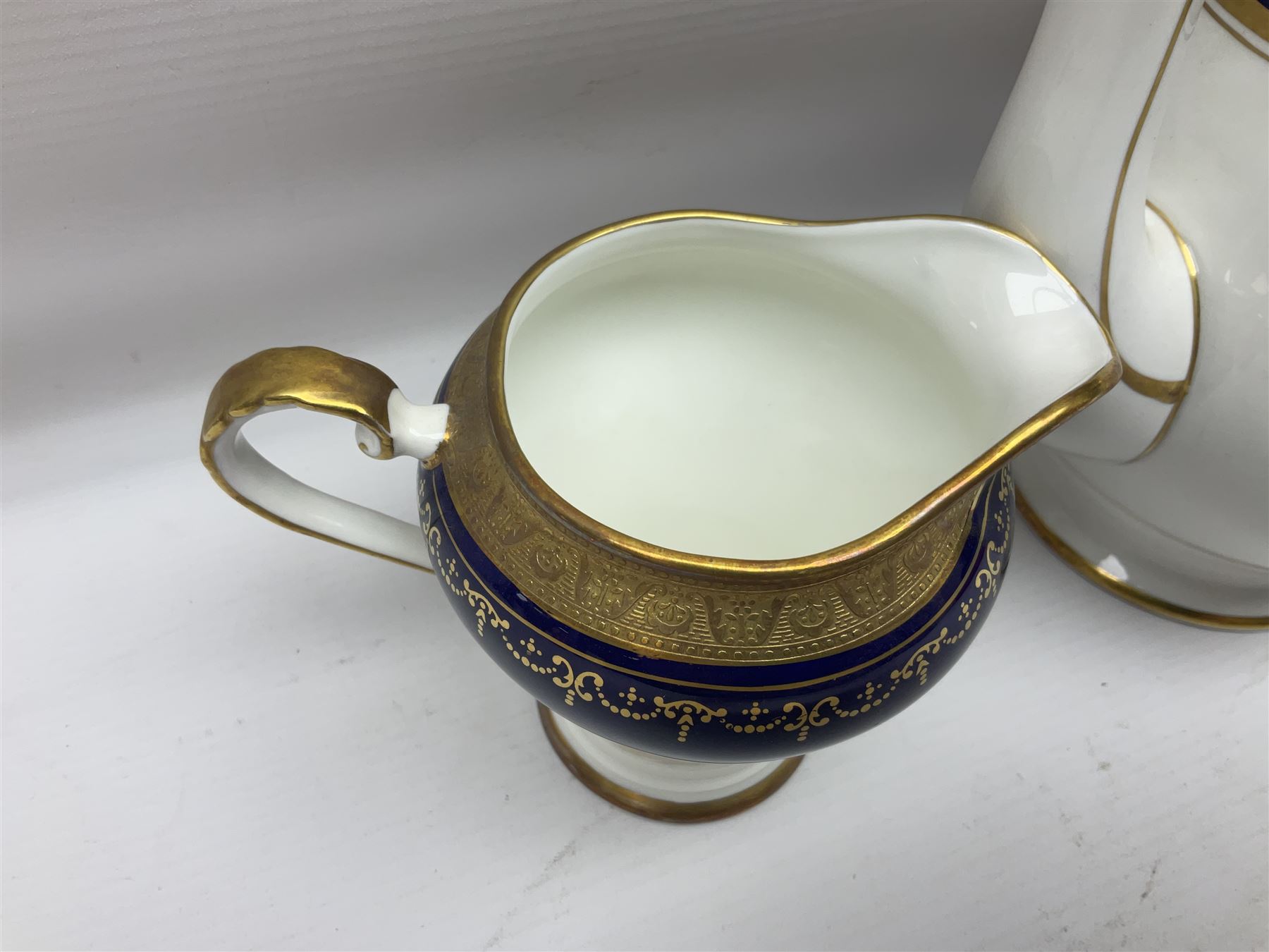 Aynsley Georgian Cobalt pattern coffee service, pattern no 7348, comprising twelve coffee cans and saucers, coffee pot, open sucrier and milk jug, all with printed mark beneath