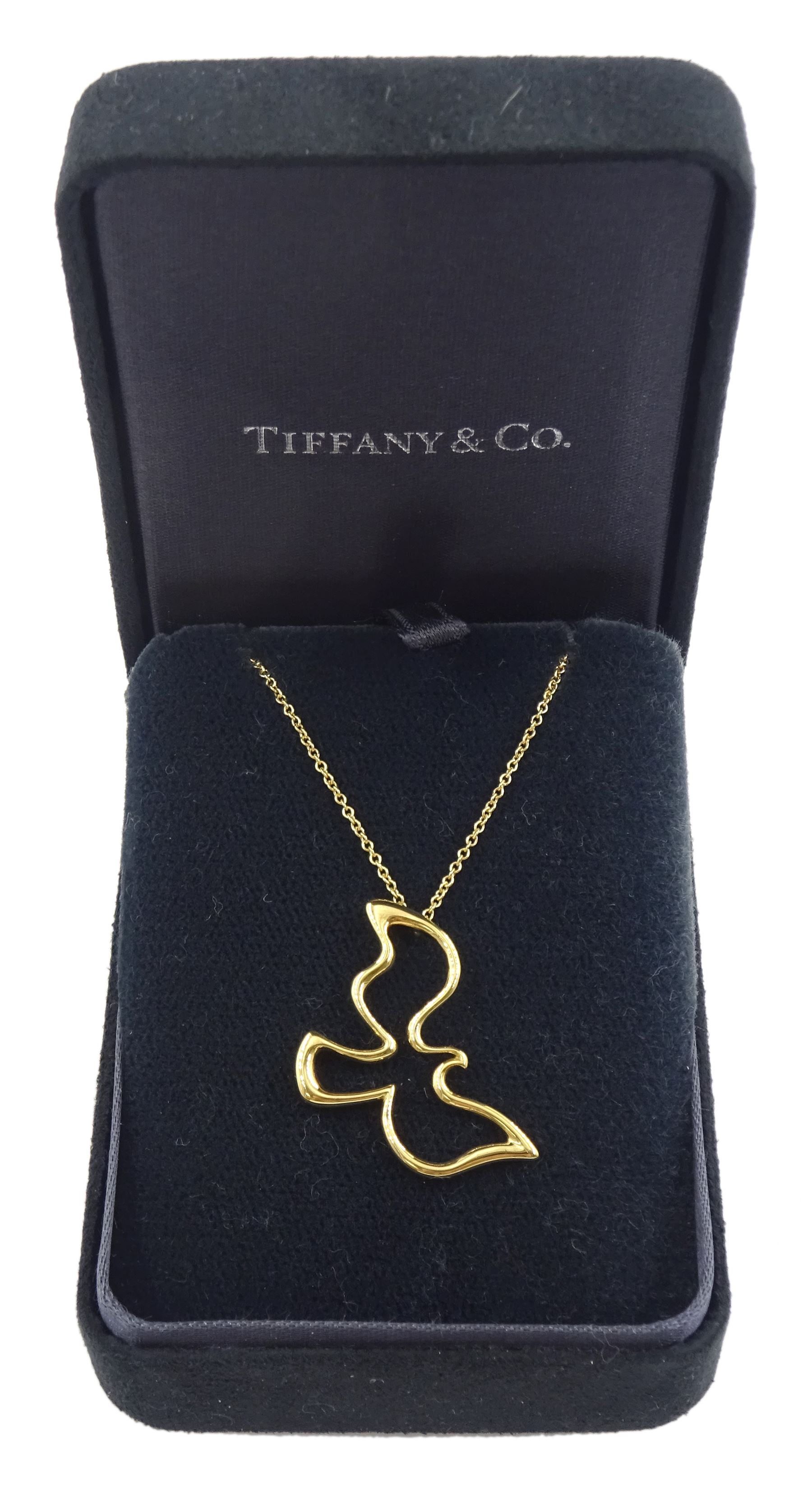 Tiffany & Co 18ct gold 'Dove' pendant necklace by Paloma Picasso, hallmarked, boxed 