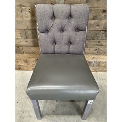 19 x dining chair upholstered in studded and buttoned tweed, painted leg