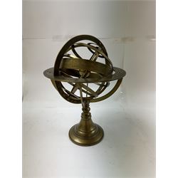 Brass table top globe armillary sphere, H26cm